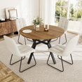 thumbnail image 1 of Extendable Round Dining Table Set for 4 People, 43.3"-59.1" Extendable Kitchen Table with 4 Upholstered Chairs, Space Saving for Kitchen Dining Room (Walnut Table+4 U-Shaped White Chairs), 1 of 14