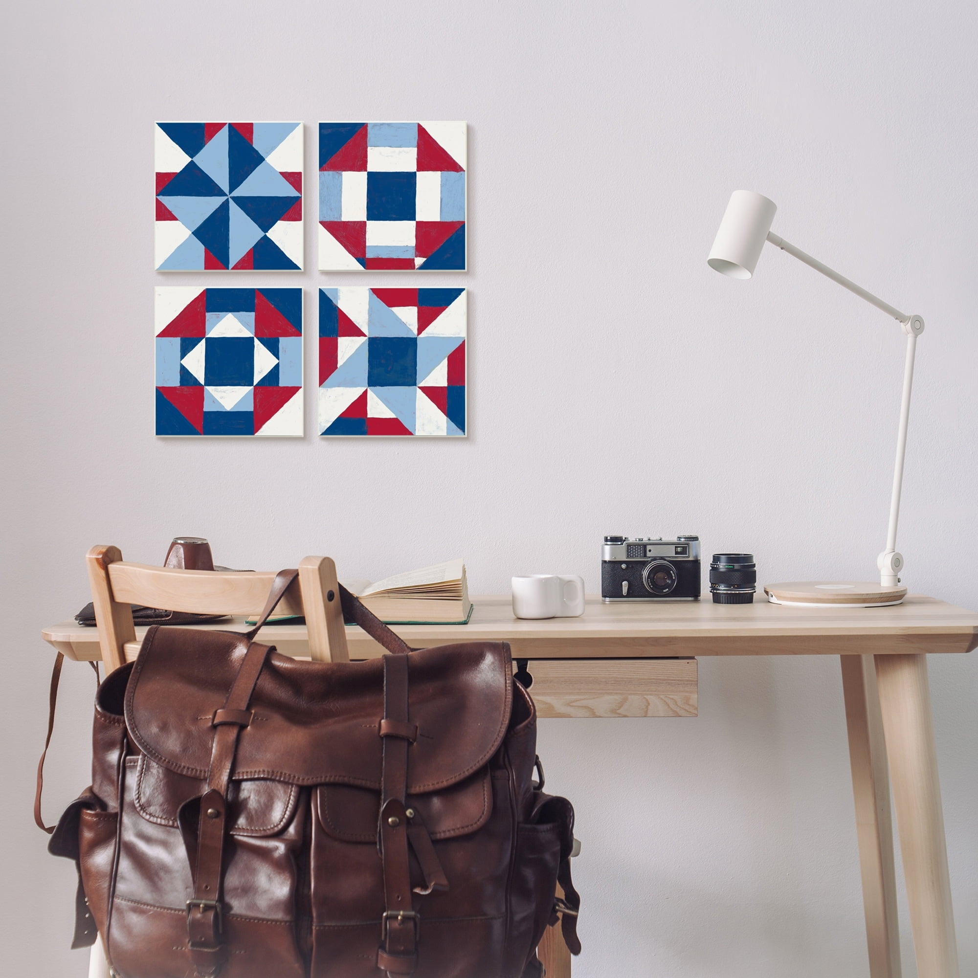 Stupell Industries Geometric Patchwork Quilt Pattern Red White Blue Wall Plaque by Vanna Lam