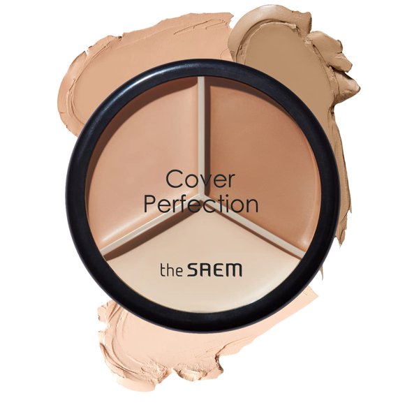 THESAEM Cover Perfection Triple Pot Corrector - Corrector de 3 colores con total Sombra beige natural Cubre imperfecciones Manchas Resaltador y contorno 02 Contorno beige