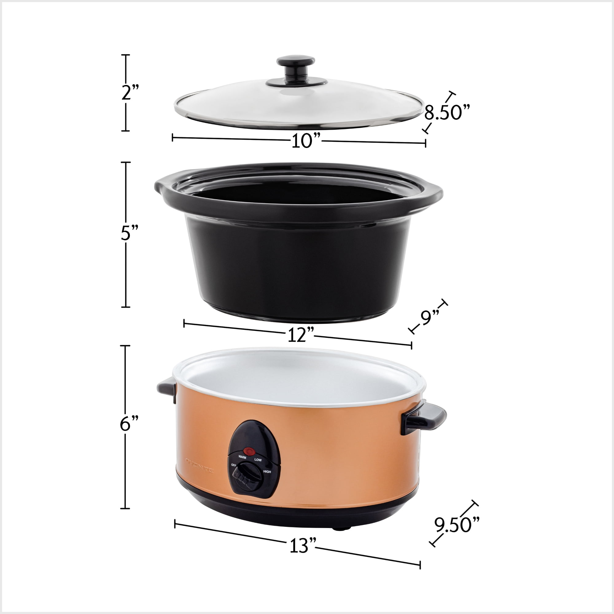 Ovente Electric Slow Cooker 3.7 Quart with 3 Temperature Settings, Dishwasher Safe Removable Ceramic Pot & Tempered Glass Lid, Portable Multicooker Soup Maker and Mulled Wine Warmer, Copper SLO35ACO