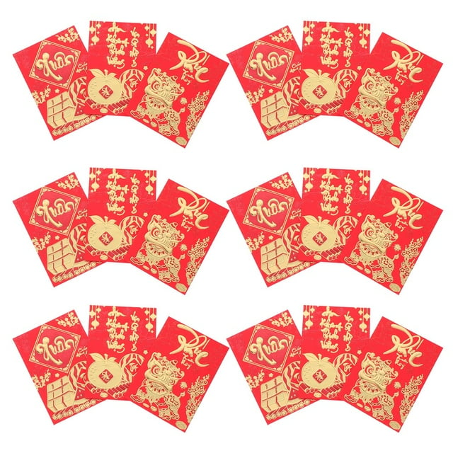 Bamboohart 36pcs Vietnamese Lunar New Year Red Envelopes Traditional Red Pockets Spring Festival Accessory Cartoon Red Envelope Party Red Packets Mixed Style