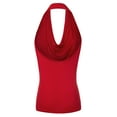 thumbnail image 3 of Aozrynl Women's Lightweight Sexy Drape Backless Cowlneck Halter Top with Stretch RED L, 3 of 5