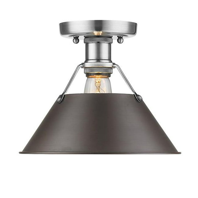 Golden Lighting 3306-FM PW-RBZ Orwell PW Flush Mount, Silver - Rubbed Bronze Shade