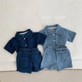 thumbnail image 5 of Stylish Denim Baby Boys Sets Short Sleeve Button Down Shirts Elastic Waist Shorts Two Piece Outfits For Infant Toddler Boys Summer,BU2,120, 5 of 7