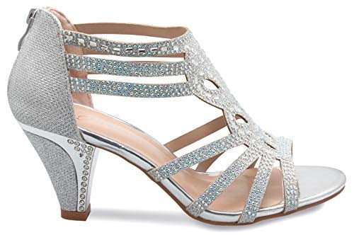 OLIVIA K Women's Open Toe Strappy Rhinestone Dress Sandal Low Heel Wedding Shoes 