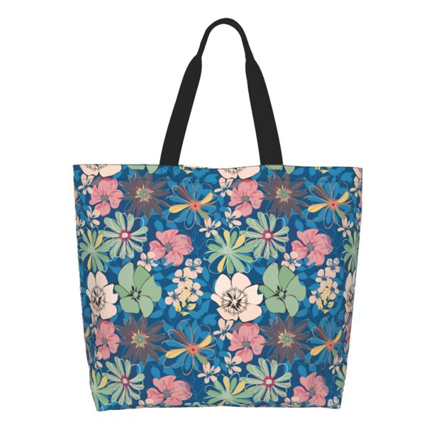 Balery Colorful Flowers Bolsa Tote Estilo Estético con Cremalleras, Bolsa de Hombro, Bolsa de Compras Grande y Plegable