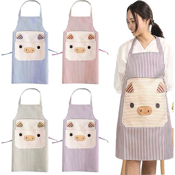 Set of 4 Personalized Kitchen Aprons with 2 Pockets, Cooking Aprons for Women and Men, Chef Aprons for Cooking/Baking (Red, Blue, Purple, Brown)
