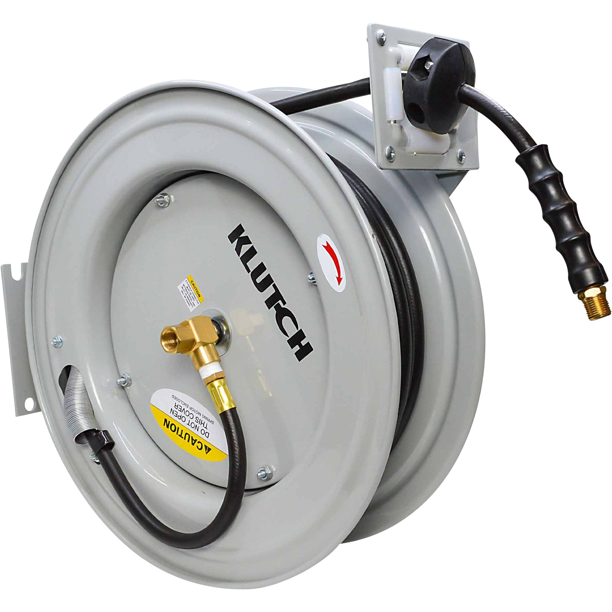 Klutch Auto-Rewind Air Hose Reel with 3/8in. x 75ft. Rubber Hose, 300 PSI