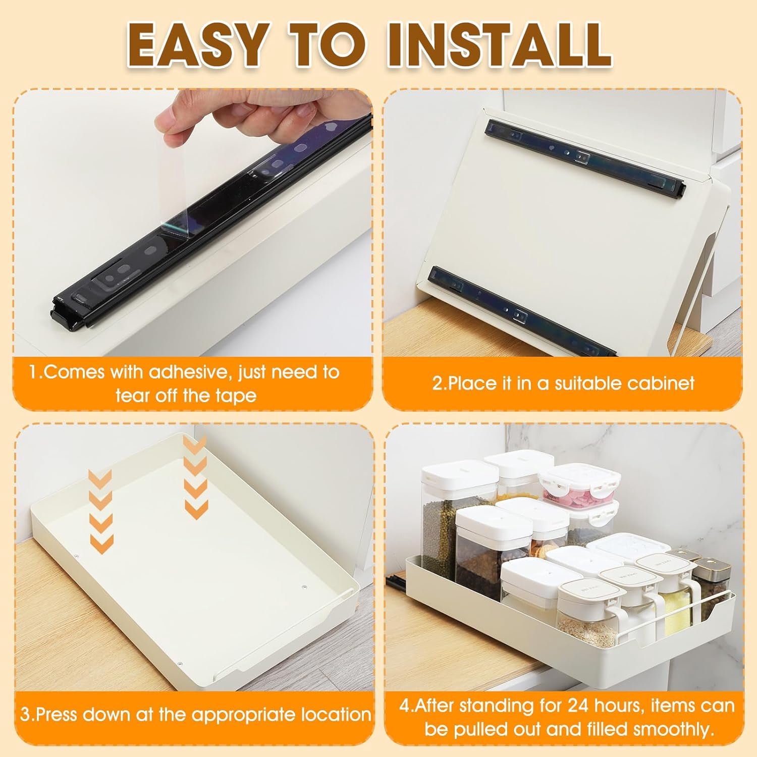 TEXIJUSO Pull Out Cabinet Organizer, Heavy Duty Slide Out Drawers for Kitchen Cabinets Adhesive Cabinet Slide Out Drawers for Kitchen Bathroom