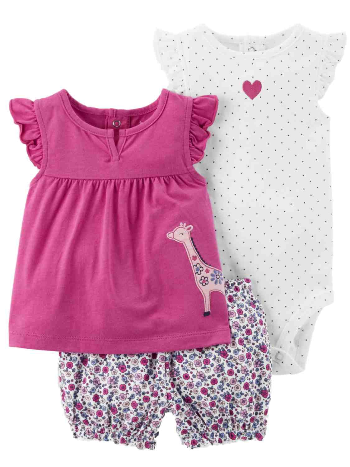 Carters Infant Girls Pink Giraffe Baby Outfit Bodysuit Shirt & Shorts ...