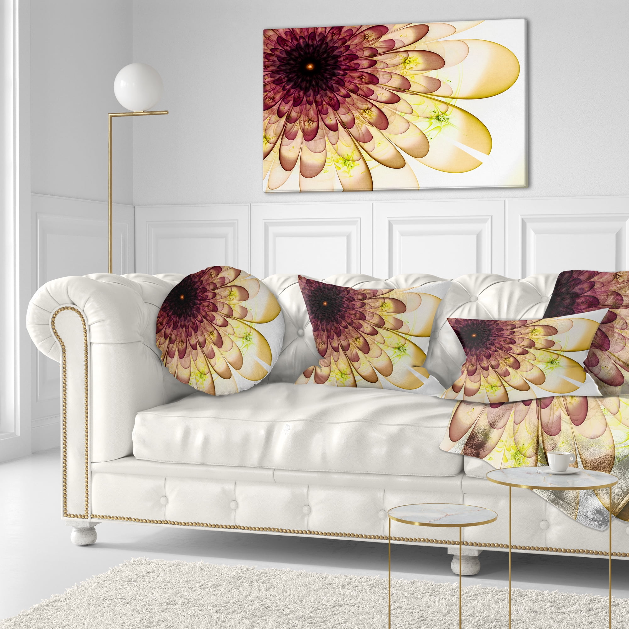 Designart Brown Yellow Typical Flower Fractal - Floral Throw Pillow - 12x20