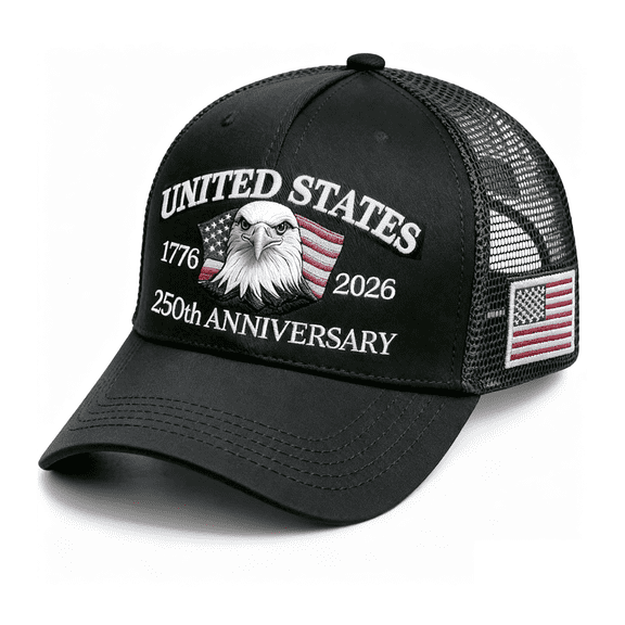 250 Anniversary USA Trucker Hat, 1776-2026 United States 250th Anniversary Patriotic Embroidered Baseball Cap for Men Women