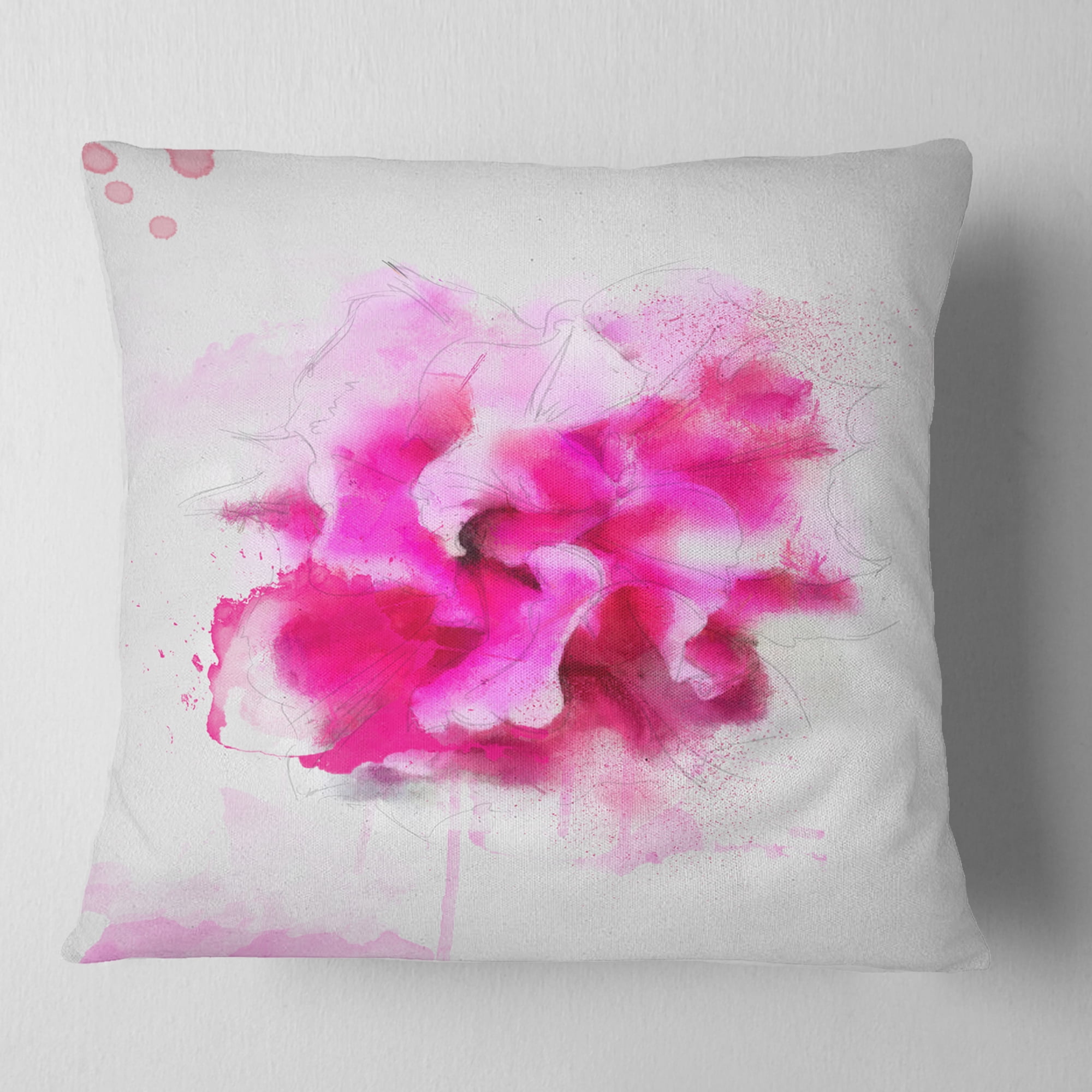 Designart Beautiful Red Flower with Color Splashes - Floral Throw Pillow - 18x18