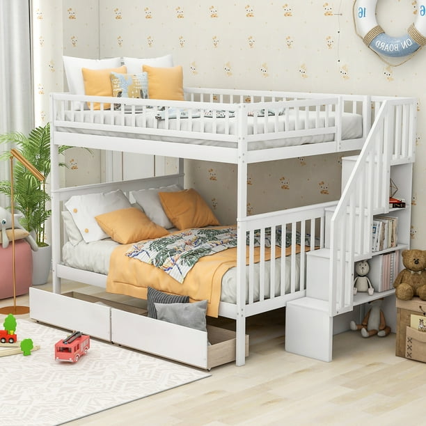 Euroco Full Over Bunk Bed With, Kid Bunk Bed With Drawers