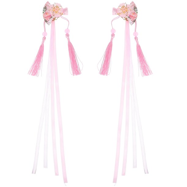 KAKOWELY 2 pinzas para el pelo con borlas de abanico y cinta de flores, bonitas y decorativas.