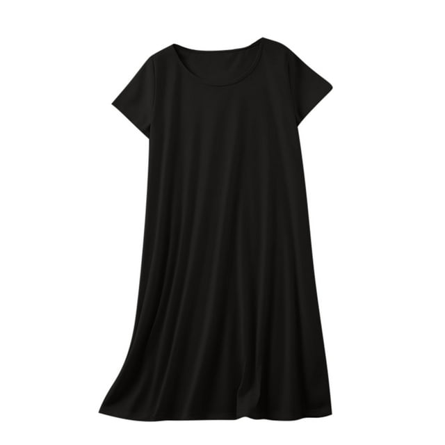 Tnhcen Robe d'Été en Coton Unie à Col Rond pour Femme – Pyjama Basique à Manches Courtes pour la Maison et l'Extérieur, Robe Décontractée Polyvalente P-2TG