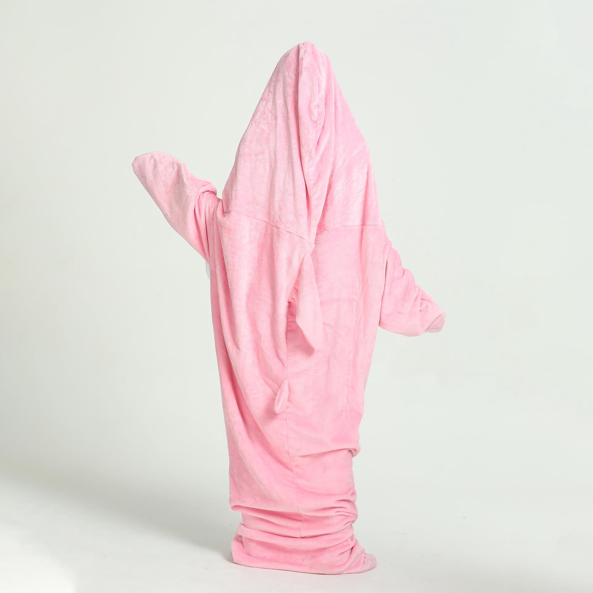 Shark Blanket Hoodie Onesie, Pink Wearable Sleeping Bag for Adults, Soft Cozy Costume, L
