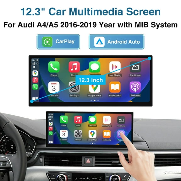 Ninetom 12.3 Inch Wireless CarPlay Android Auto Car Radio Stereo Multimedia for Audi A4 A5 2016-2019 MIB2 System Bluetooth Navigation