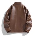 thumbnail image 4 of ZCFZJW Mens Leather Jacket Vintage Oversized Black Leather Jacket Fall Winter Long Sleeve Casual Zip-Up Jacket with Pockets Coffee L, 4 of 6