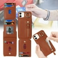 thumbnail image 3 of iPhone 12 Case with Card Holder for Women, iPhone 12 pro Phone Case Wallet with Strap Credit Card Slots Crossbody with Kickstand Zipper Case - Brown, 3 of 14