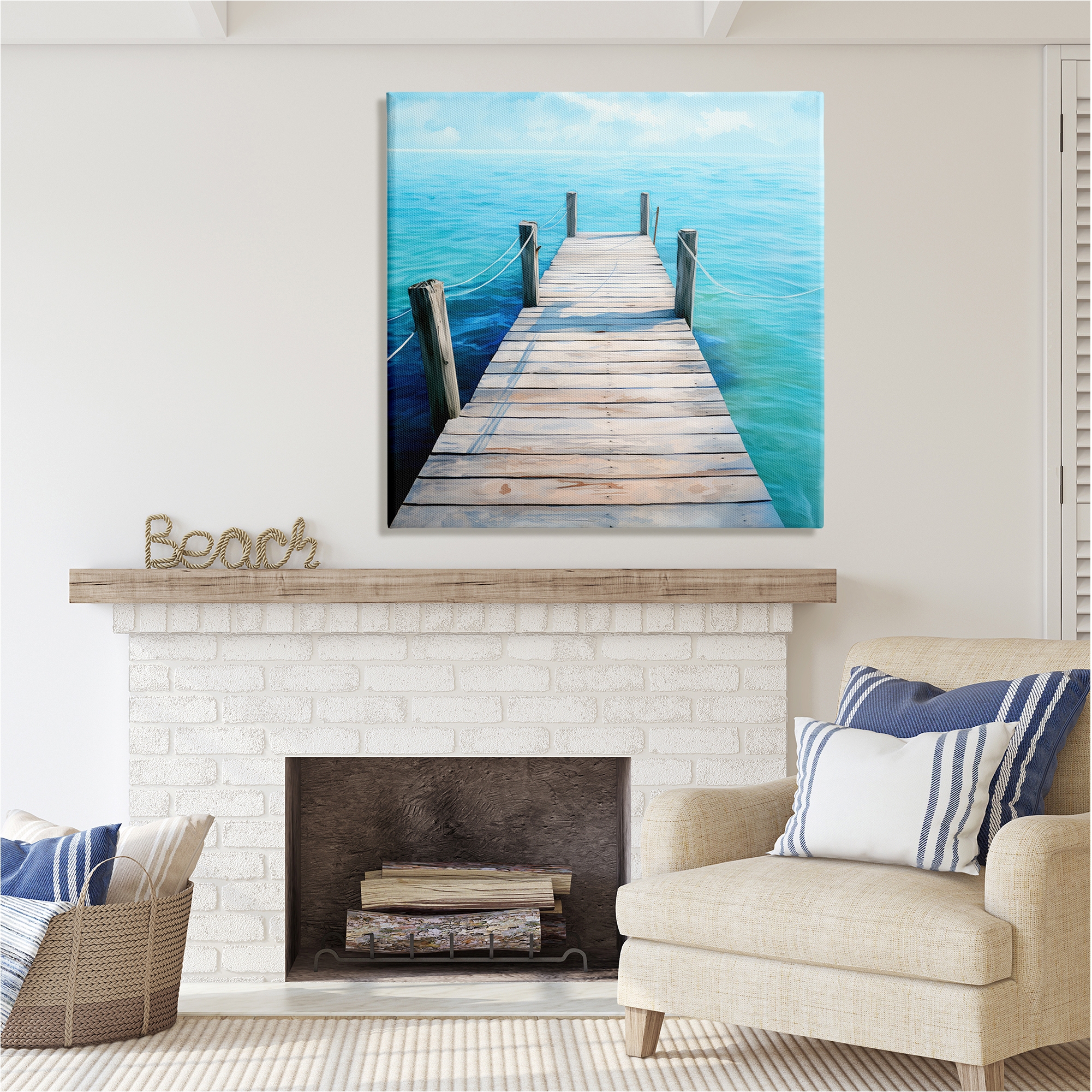 Stupell Industries Coastal Dock Landscape Landscape Painting Gallery Wrapped Canvas Art Print Wall Art, 36 x 36