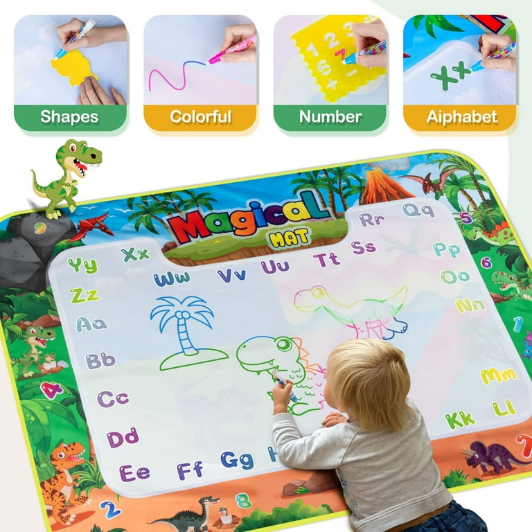  Discovery Kids Dino Doodles Aqua Magic Art Mat, Draw with Water  Coloring Set, Dry to Erase, Includes Stamps Stencils Sponge & Case, Suction  Cup Mounts to Wall Or Floor, 18-Piece, Age