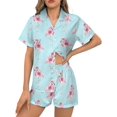 thumbnail image 1 of SKQIT Ensembles de Pyjama à Manches Courtes pour Femmes, 2 Pcs Imprimé Mignon Chemise Boutonnée en Satin Doux et Shorts, 1 of 8