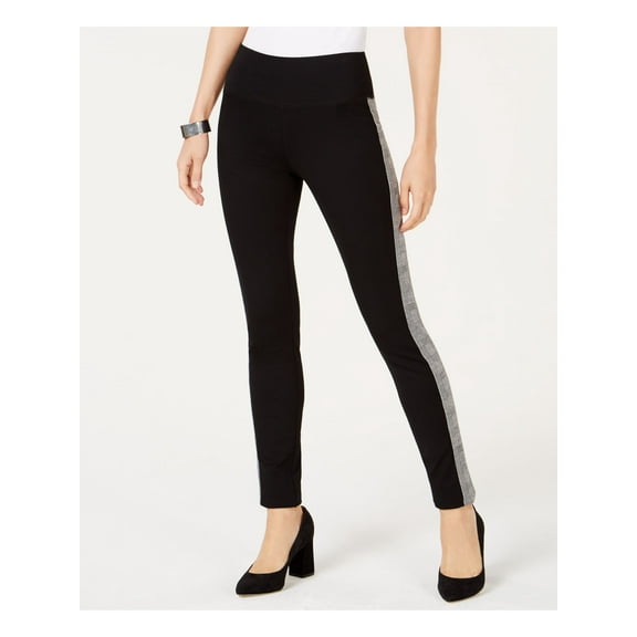 INC International Concepts Womens Plaid-Contrast Pull-On Pants 4 Deep Black