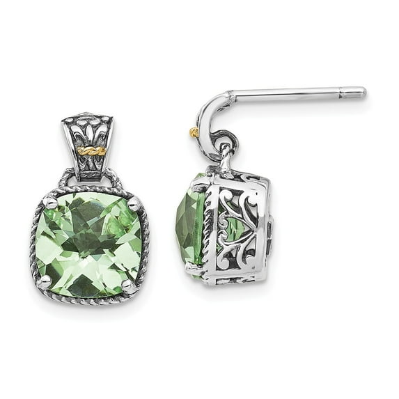Sterling Silver w/14k Green Quartz Earrings