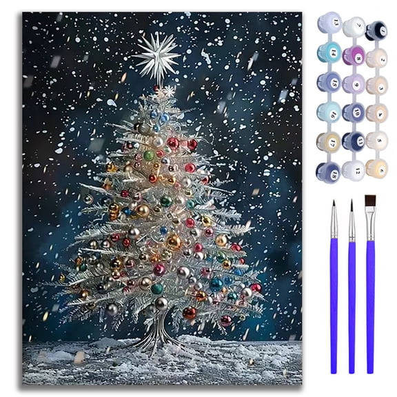 Mosaflare Christmas Tree Paint by Numbers Kit, 12×16 Inch Snowy Tree Painting, DIY Craft Art for Adults