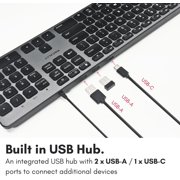 Macally Wired Keyboard for Mac with USB Hub (2X USB-A / 1x USB-C) - Space Gray