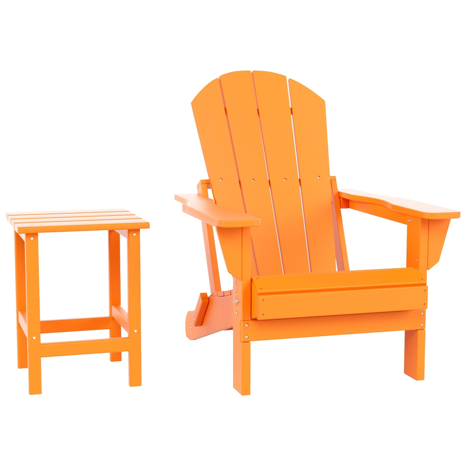 Polytrends  Laguna Hdpe All Weather Outdoor Patio Foldable Adirondack Chair With Side Table (2-Piece Set) Orange
