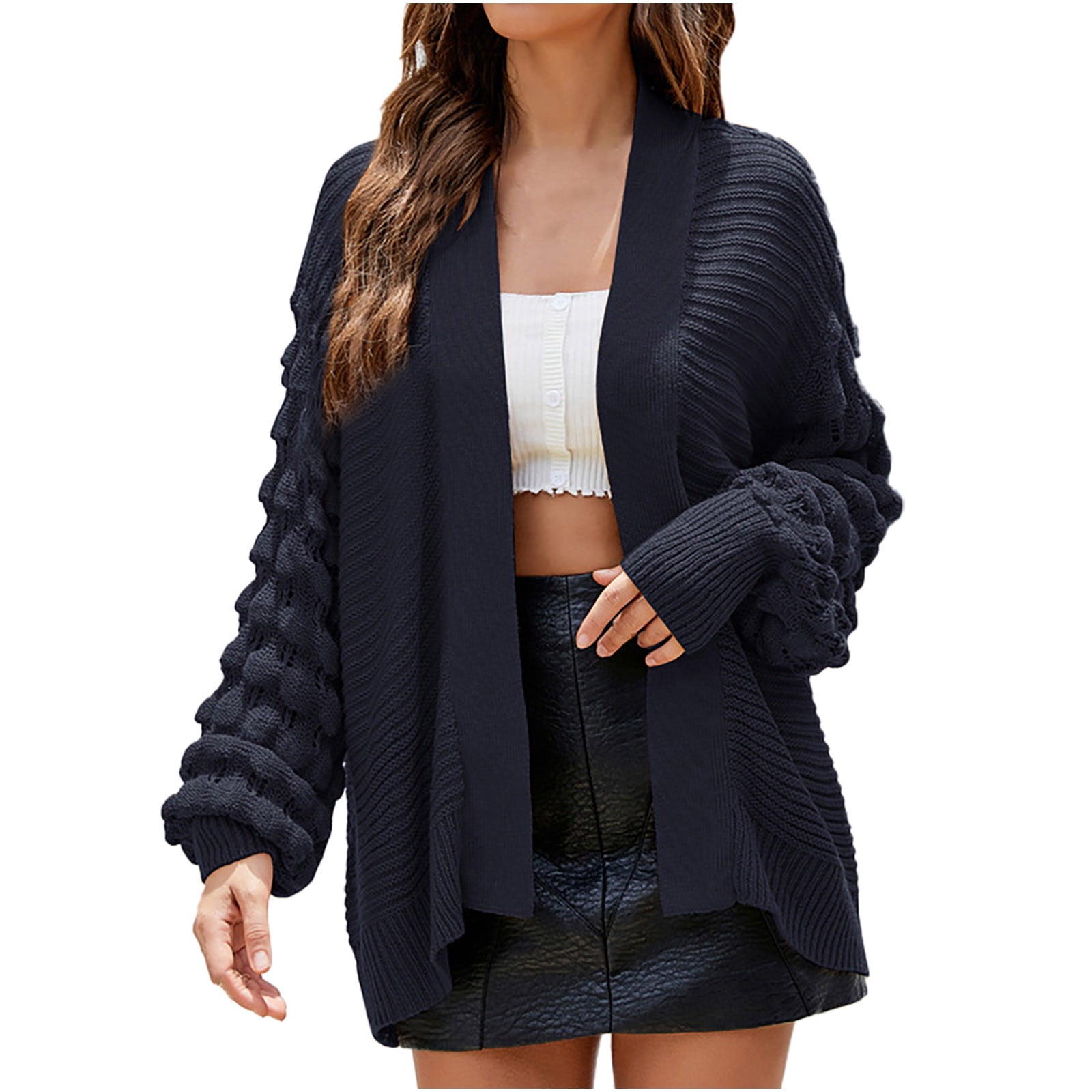 VEKDONE Clearance 2023 Women's Cropped Cardigans Outwear Solid Long Sleeve  Casual Open Front Hoodie Knit Sweater Short Cardigan with Pockets 