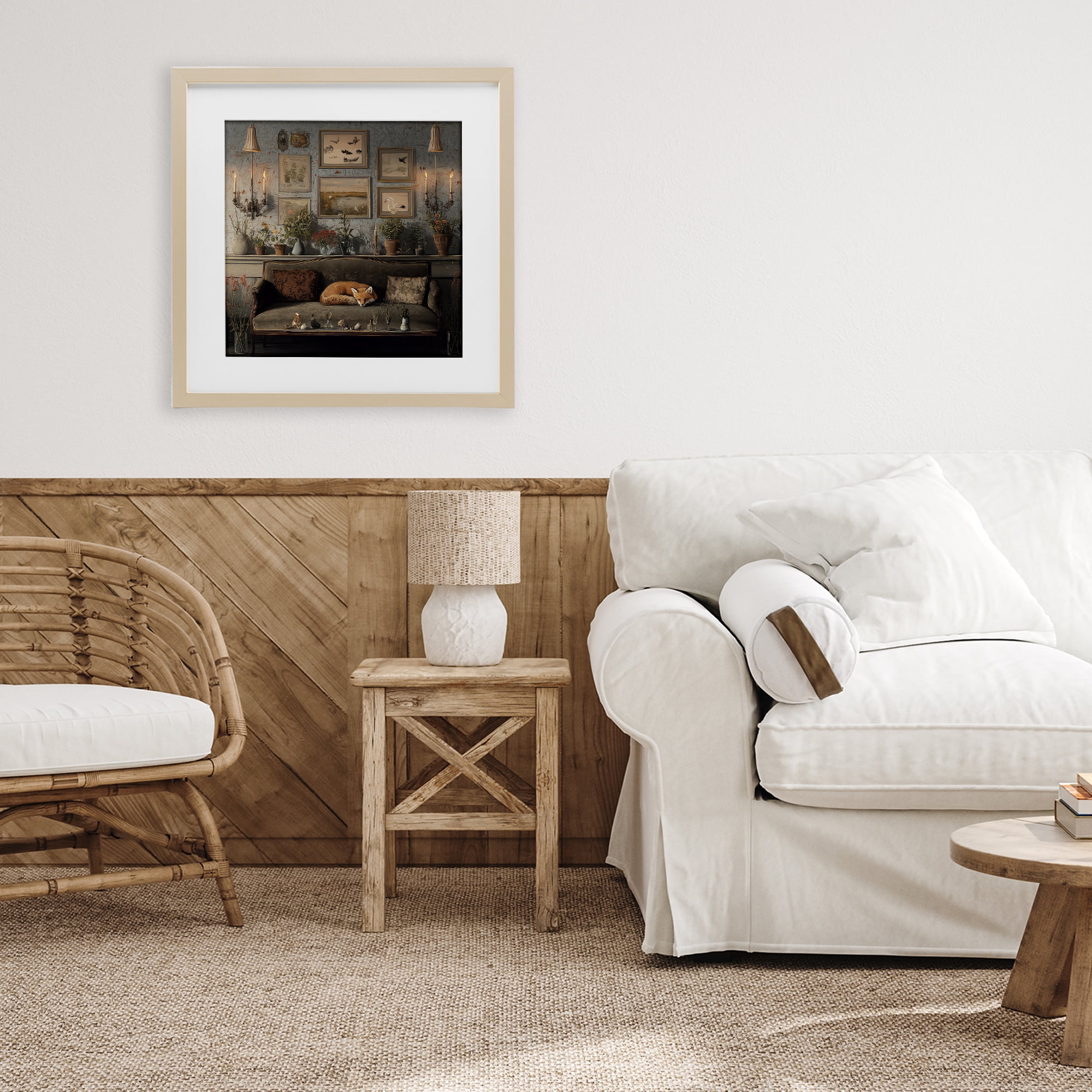 Stupell Industries Fox on Antique Sofa Birch Framed Print Under Glass, design by The Wands Want