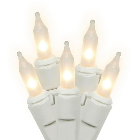 Set of 50 Frosted White Mini Christmas Lights 6" Spacing - White Wire