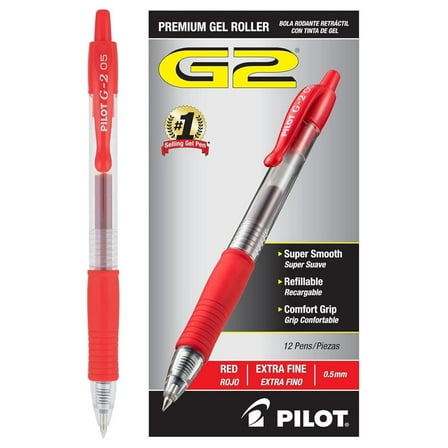 , G2 Premium Gel Pens, Extra Fine Point 0.5 mm, Pack of 12, Red