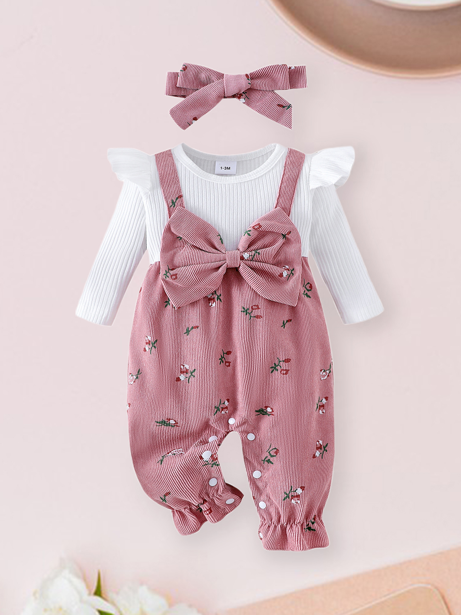 Loicainy Baby Girls Floral Romper with Headband photo 6