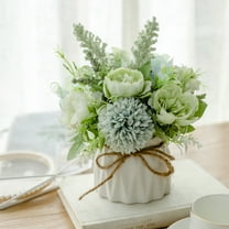 Zhuge Wedding Table Centerpieces, Artificial Faux Silk Flowers with Vase for Decoration, Green A