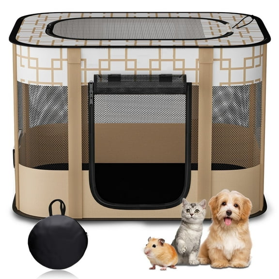 BEBANG Pet Playpen, Foldable Portable Dog Cat Playpens Exercise Kennel Tent, Removable Shade Cover, Indoor Outdoor Travel Camping Use(M)
