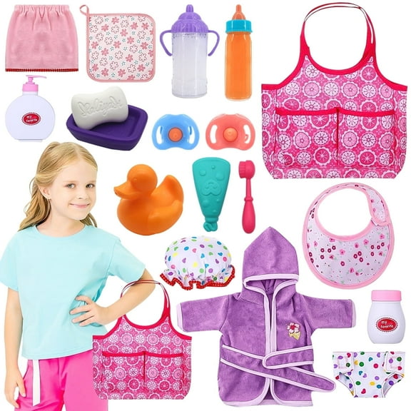 18 Pcs Baby Doll Accessories, Baby Doll  Play Set, Baby Doll Clothes and Accessories for 14-18 Inch Doll