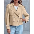 thumbnail image 3 of Women Crop Top Double Breasted Trench Coat with Shoulder Sleeves and Cut Jacket with Pockets, 3 of 5