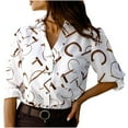 thumbnail image 3 of ICHUANYI Womens Fall Print Shirts Lapel Long Sleeve Button Down Blouses V Neck Casual Loose Tops, 3 of 6