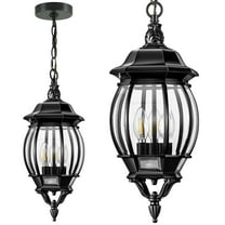 VIANIS 3-Light Large Pendant Light Fixtures, Modern Exterior Hanging Lantern Light, Waterpoof Matter Black Outdoor Chandelier for Porch with Adjustable Chain, Outdoor Ceiling Lights for Front Patio