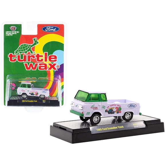 1965 Ford Econoline Pickup Truck "Turtle Wax" White and Green Limited Edition to 4400 pieces Worldwide 1/64 Diecast Model Car by M2 Machines