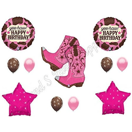 Pink Cowgirl Boots Happy Birthday Party Balloons Decoration