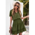 thumbnail image 4 of ABPHQTO Mini vestido verde con cuello en V y volantes para mujer, 4 of 5