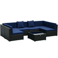 thumbnail image 3 of Outsunny 7 Piece Outdoor Patio Furniture Set, PE Rattan Wicker Sectional Sofa Set with Couch Cushions, Pillows, Coffee Table, Blue, 3 of 10