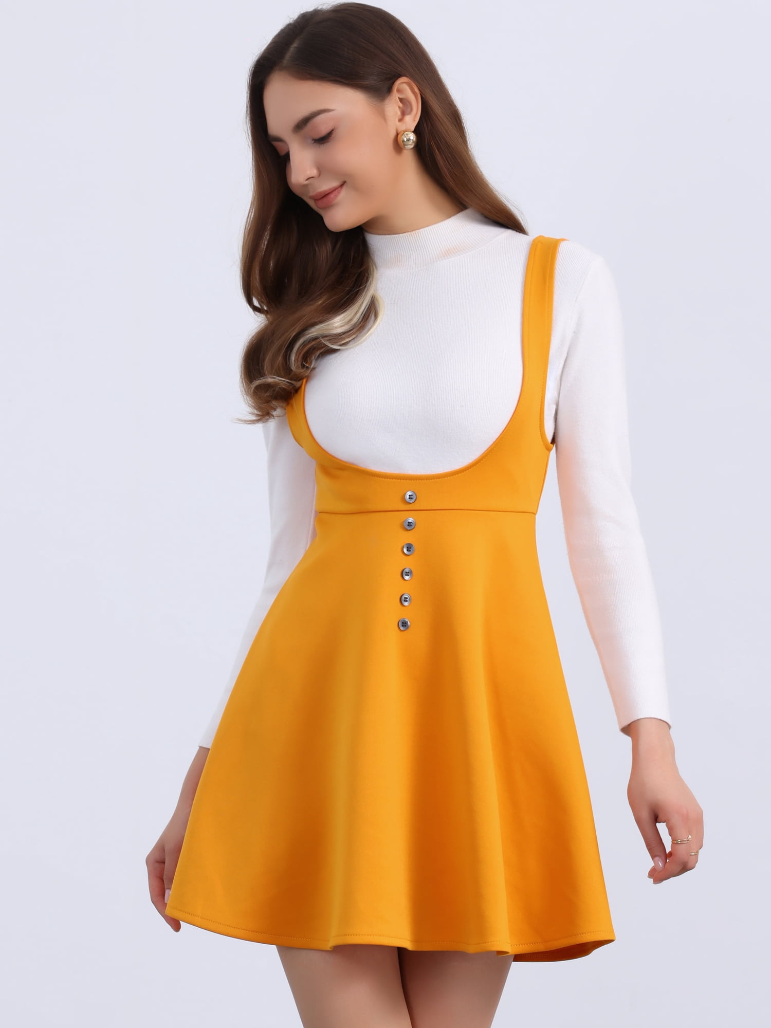 DARING DIVA Women's Cottagecore Dress Spaghetti Strap Pinafore Dress L Orange