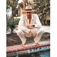 thumbnail image 3 of COOFANDY 2 Piece Casual Linen Set for Men Summer Outfit Button Down Shirt and Beach Pants Matching Set, 3 of 6