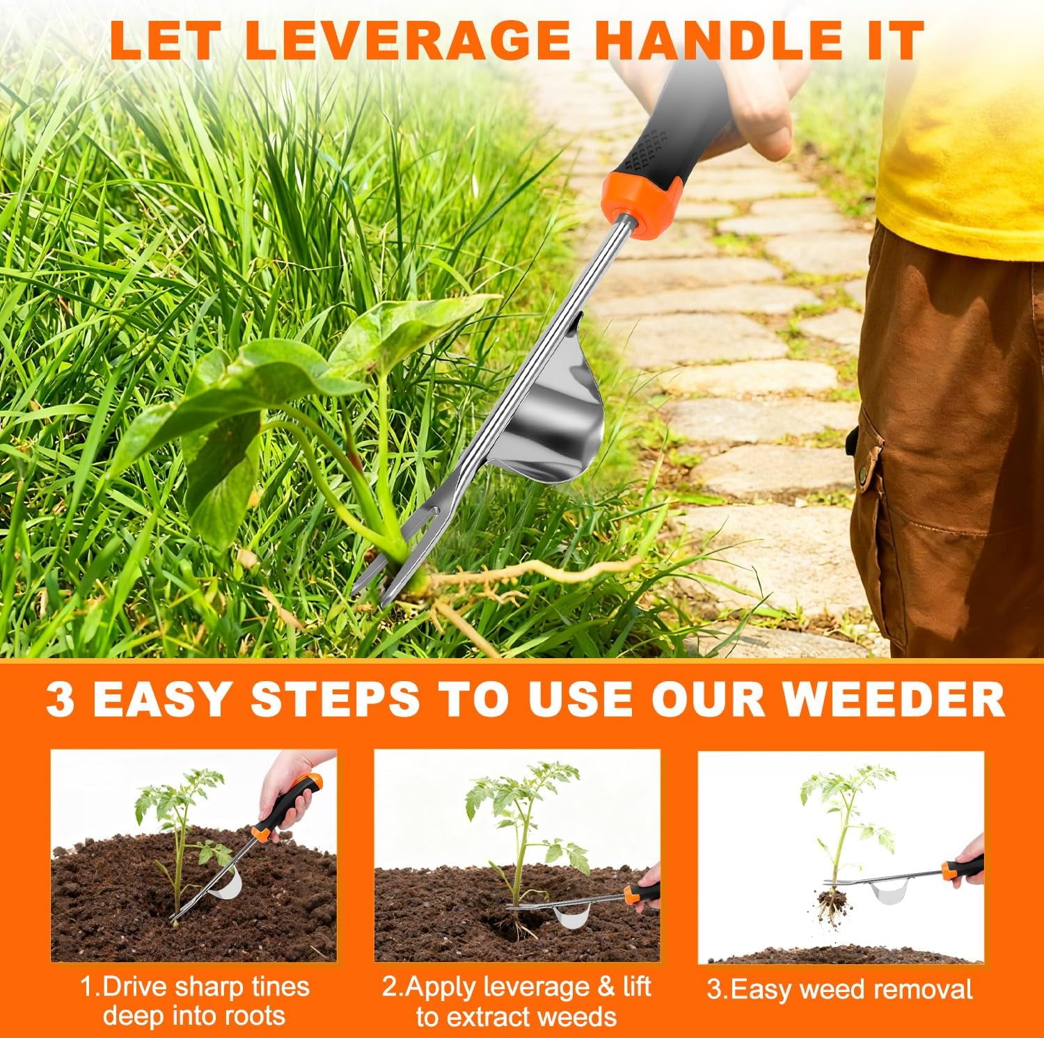RGHJAR-2026 Weed Puller Tool, 4 Pack New Garden Stainless Steel Weeder Tool Hand Weeder Tool,Multi-Purpose Weed Remover Tool Weeding Tools for Gardening